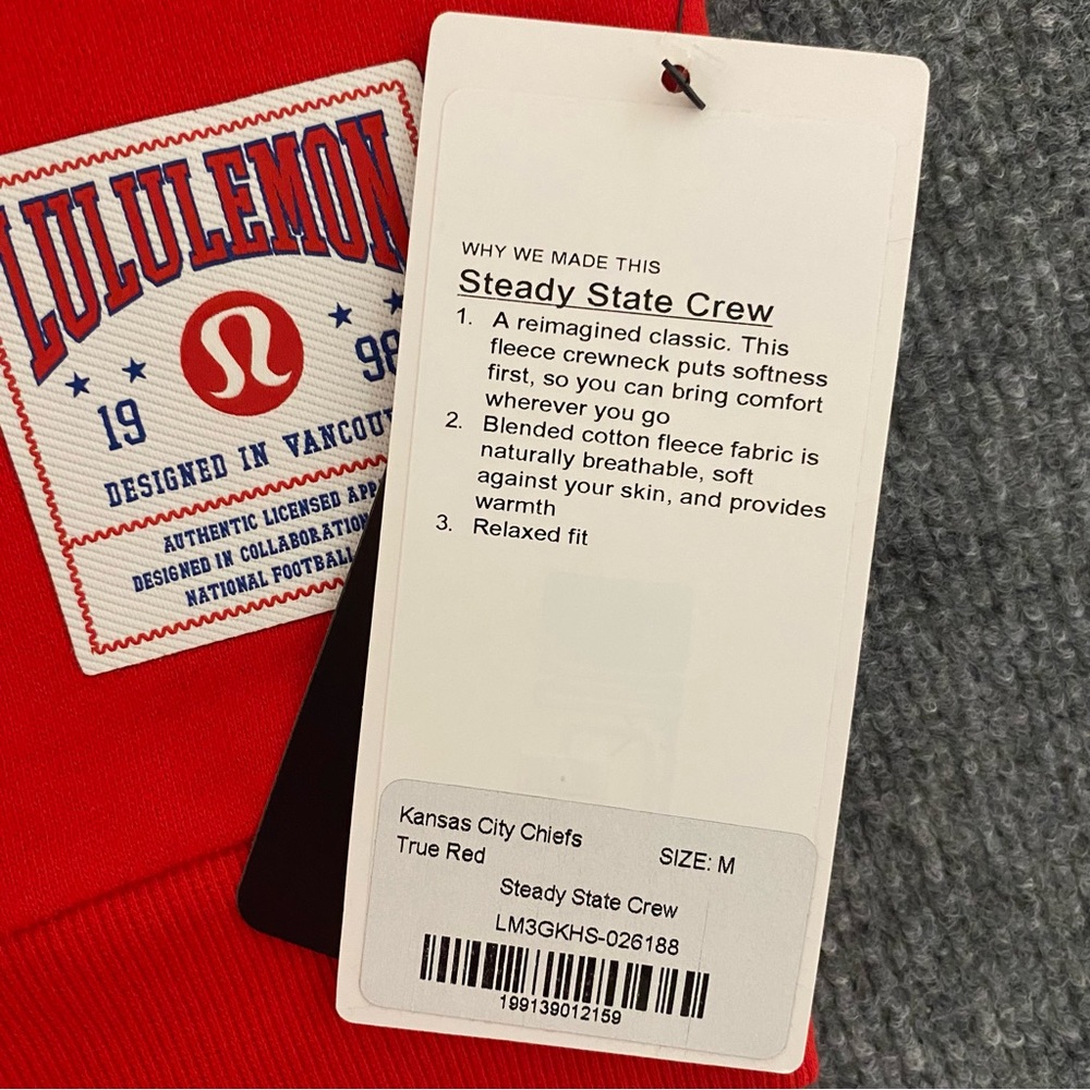 Lululemon x NFL Kansas City Chiefs Steady State Crew Mens M Red Sweatshirt NWT - Picture 7 of 11